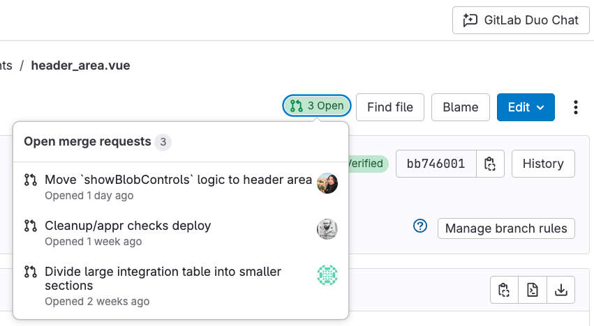 View open merge requests targeting files