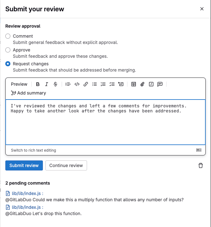 Enhanced merge request review experience with review panel