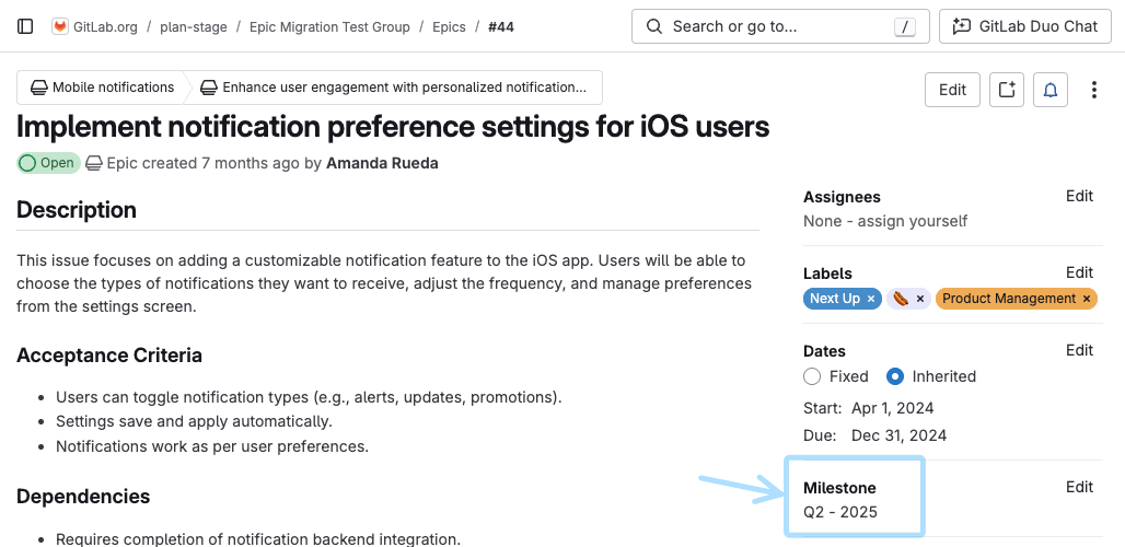 長期計画の強化に向けたエピックへのマイルストーン割り当て