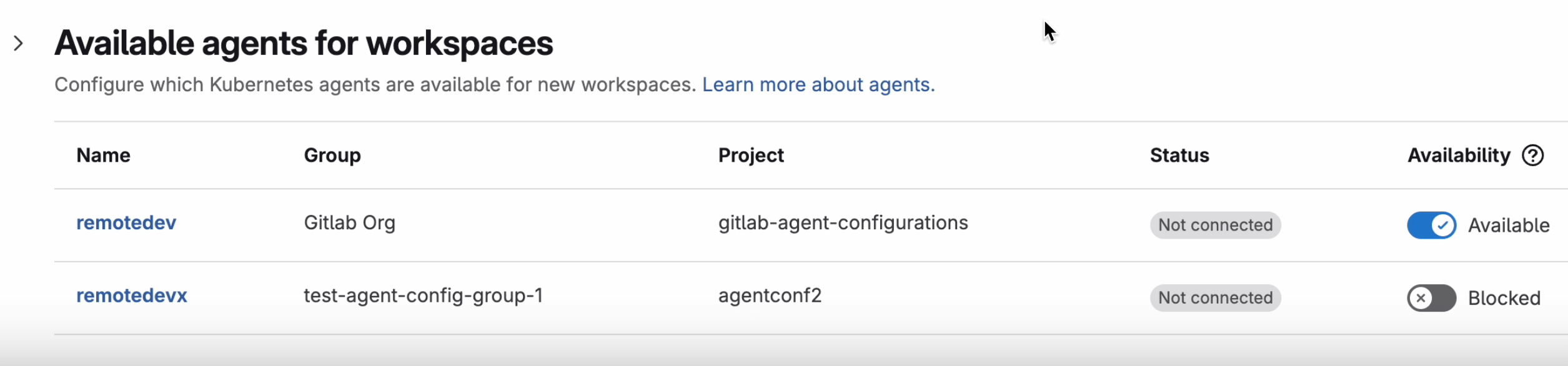Map workspace Kubernetes agents for the instance