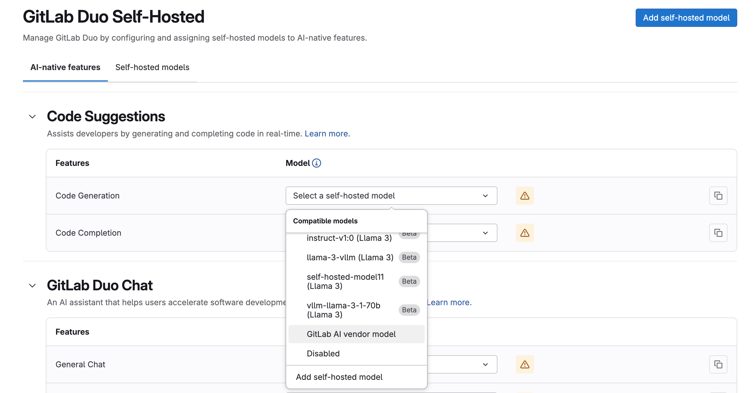 Hybrid model selection on GitLab Duo Self-Hosted (Beta)