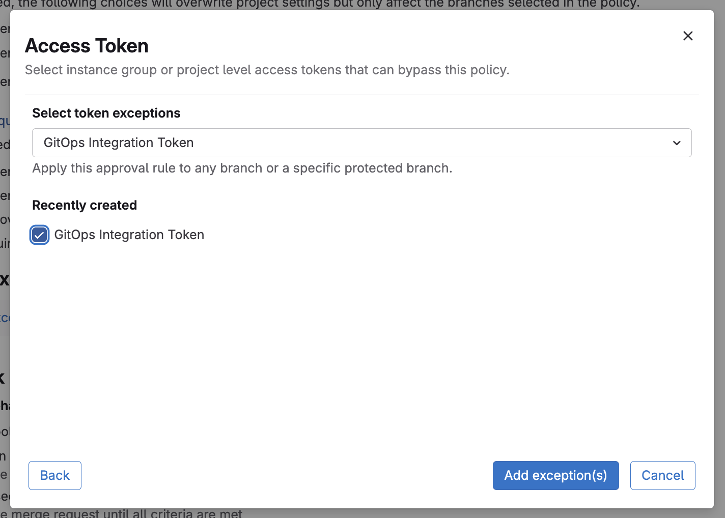 Service account and access token exceptions for approval policies