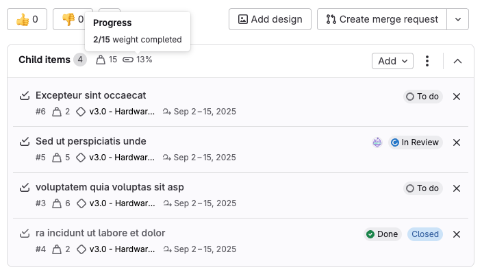 View child task completion in issues