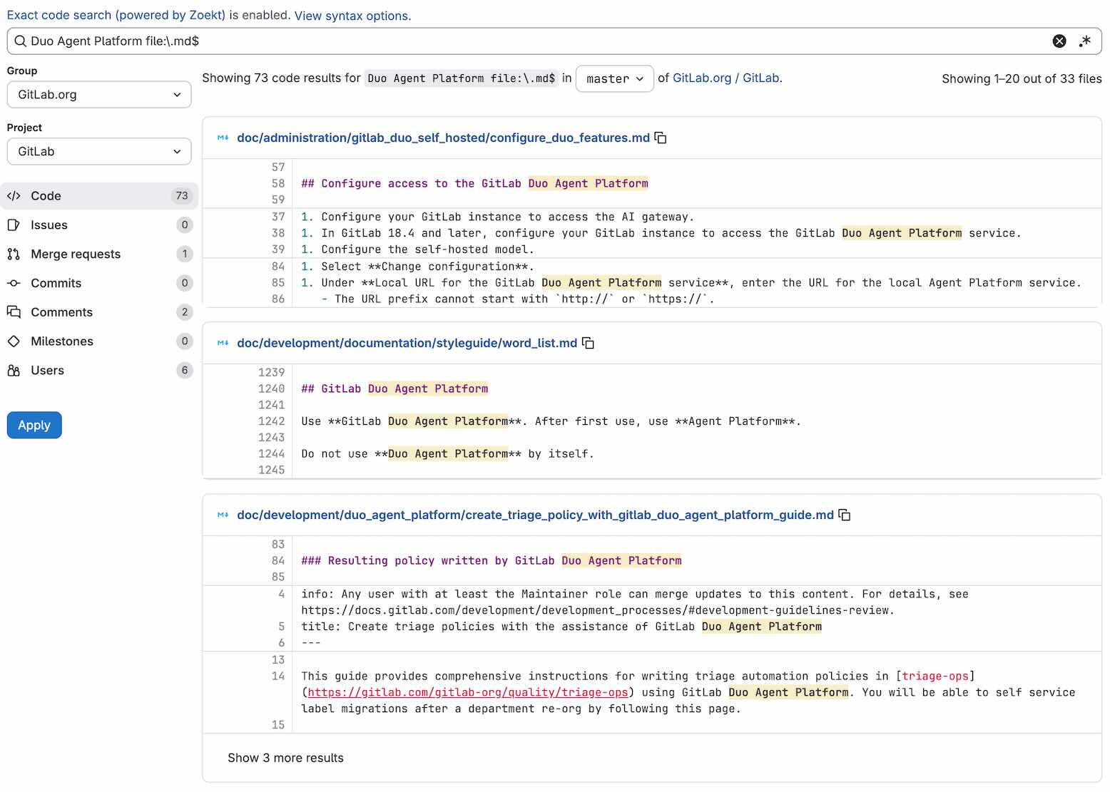 Exact code search in limited availability