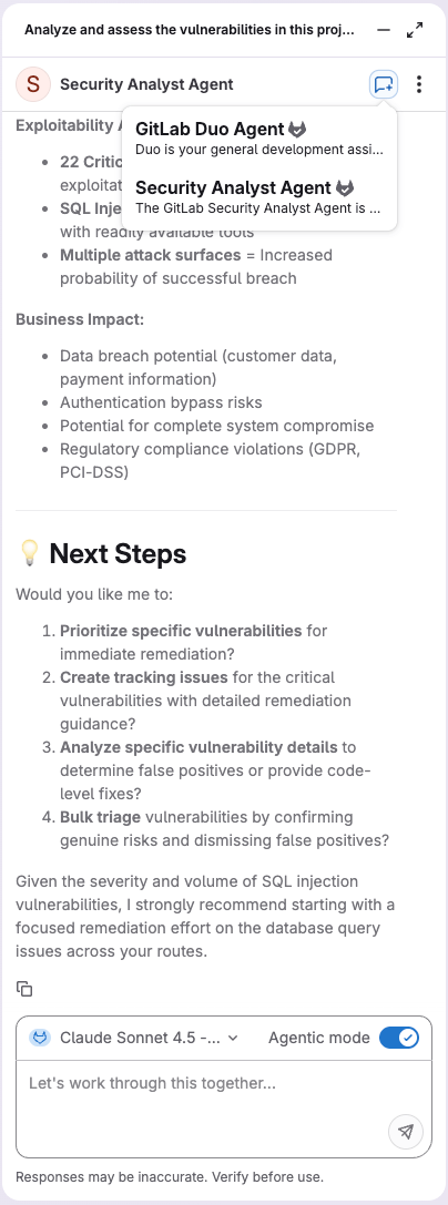 GitLab Security Analyst Agent available as a foundational agent