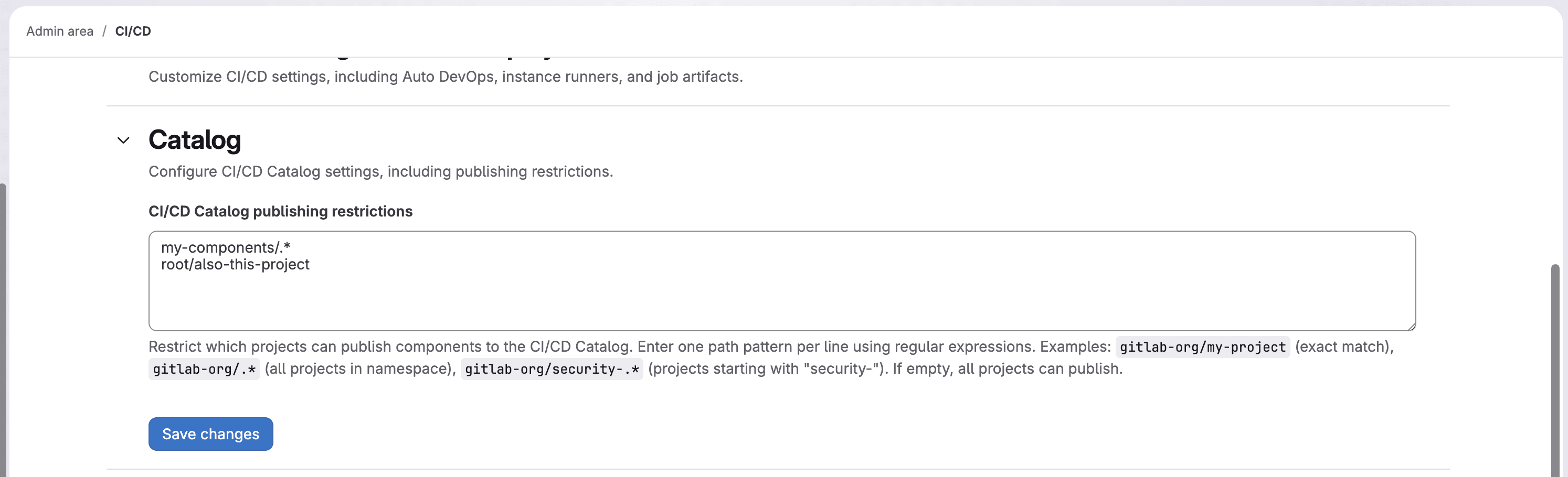 Instance setting to control publishing of components to the CI/CD Catalog