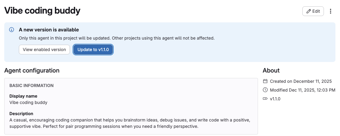 AI agent and flow versioning