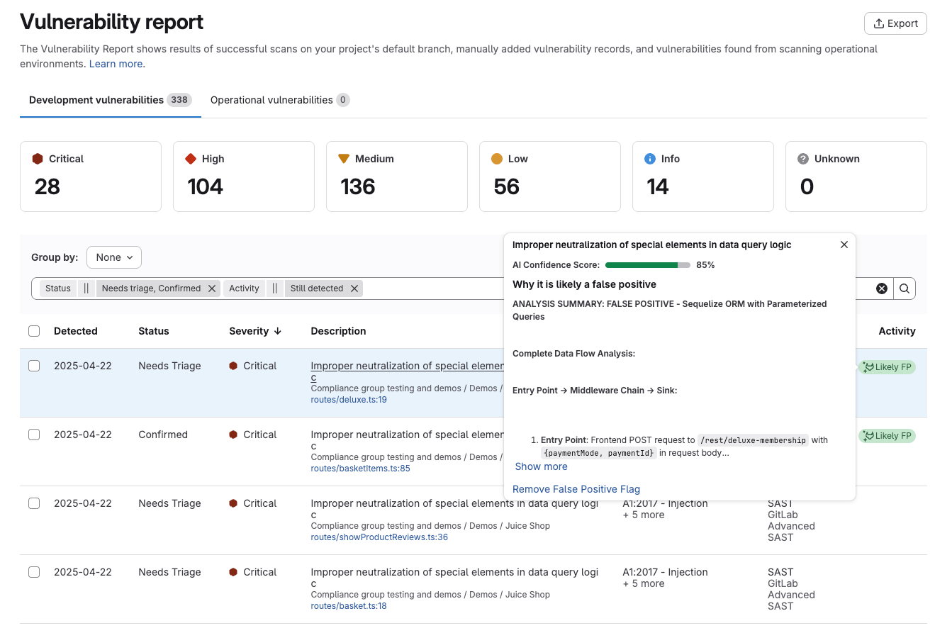 SAST False Positive Detection with AI (Beta)