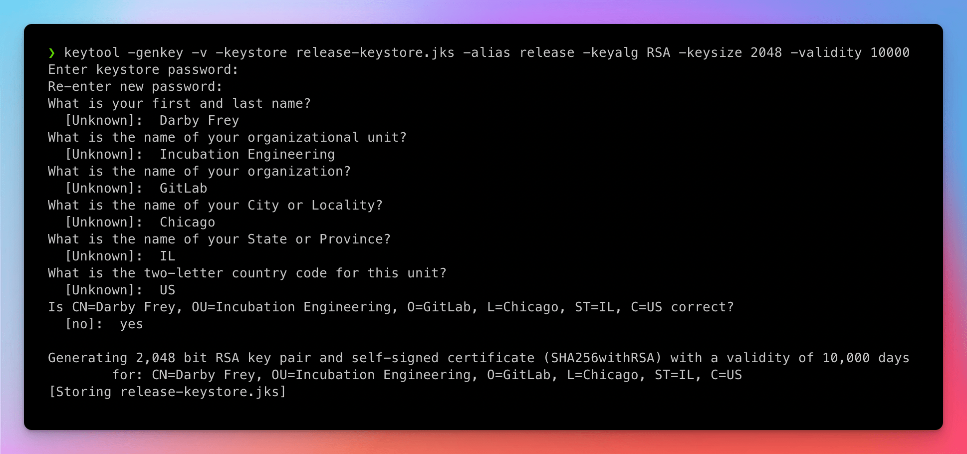 Generate Android Keystore