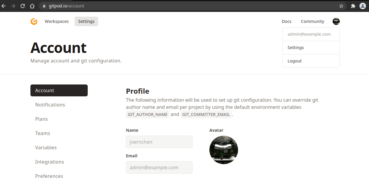 admin@example.com account