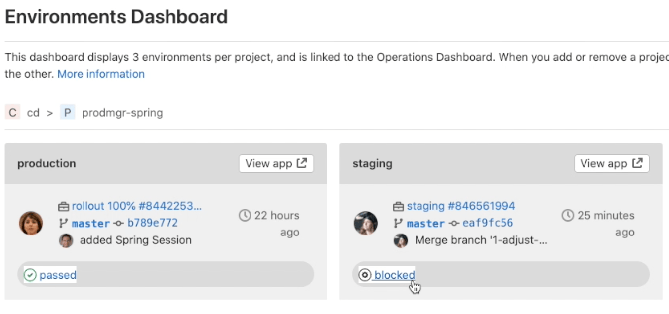 environment dashboard