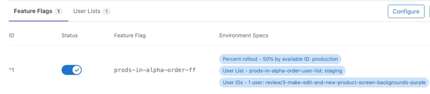 feature flags screen