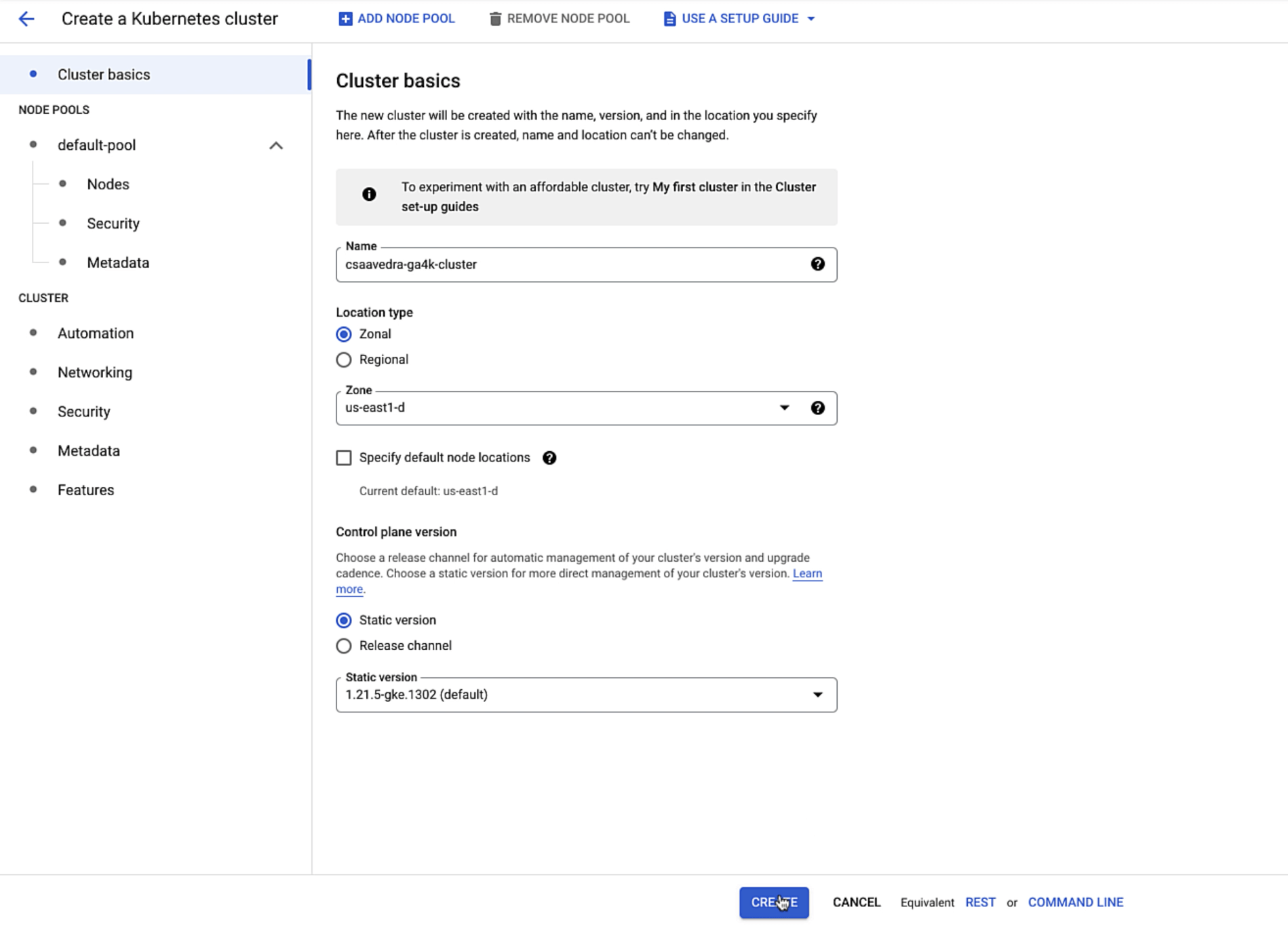 Creating a GKE cluster