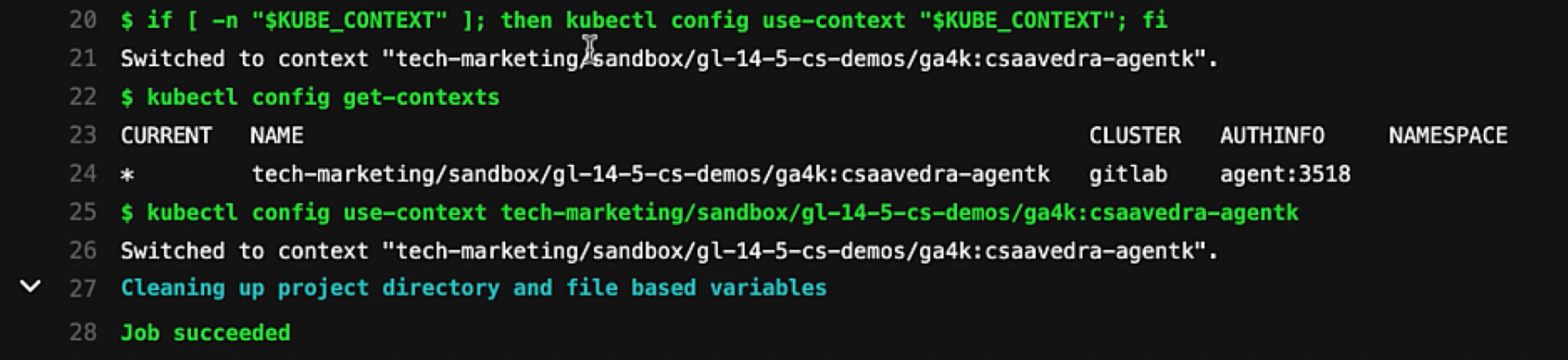 Job log output with CI impersonation