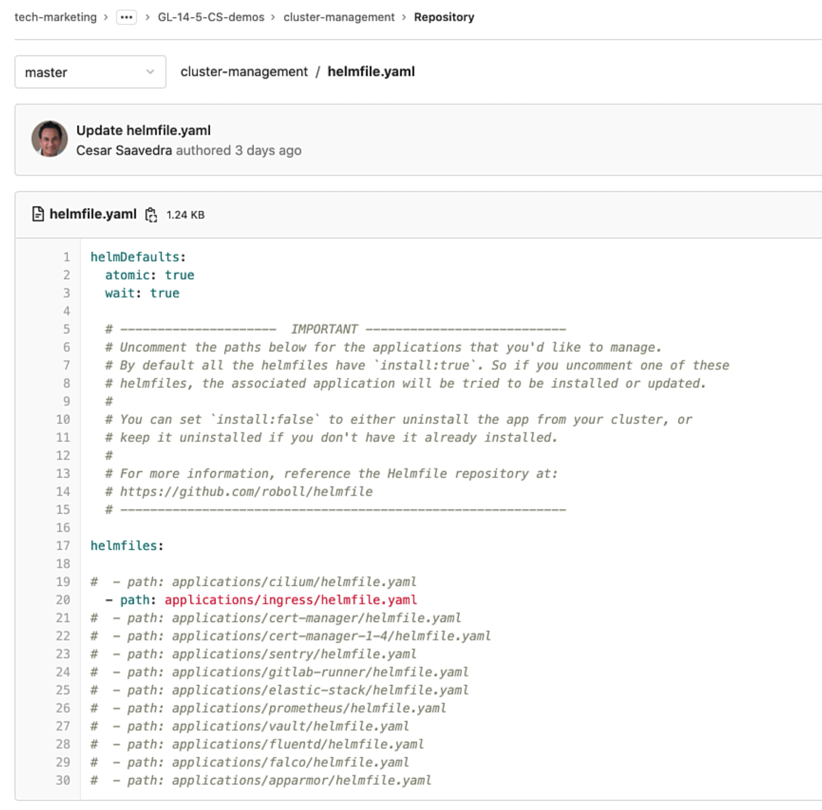 Deployable applications in cluster-management project