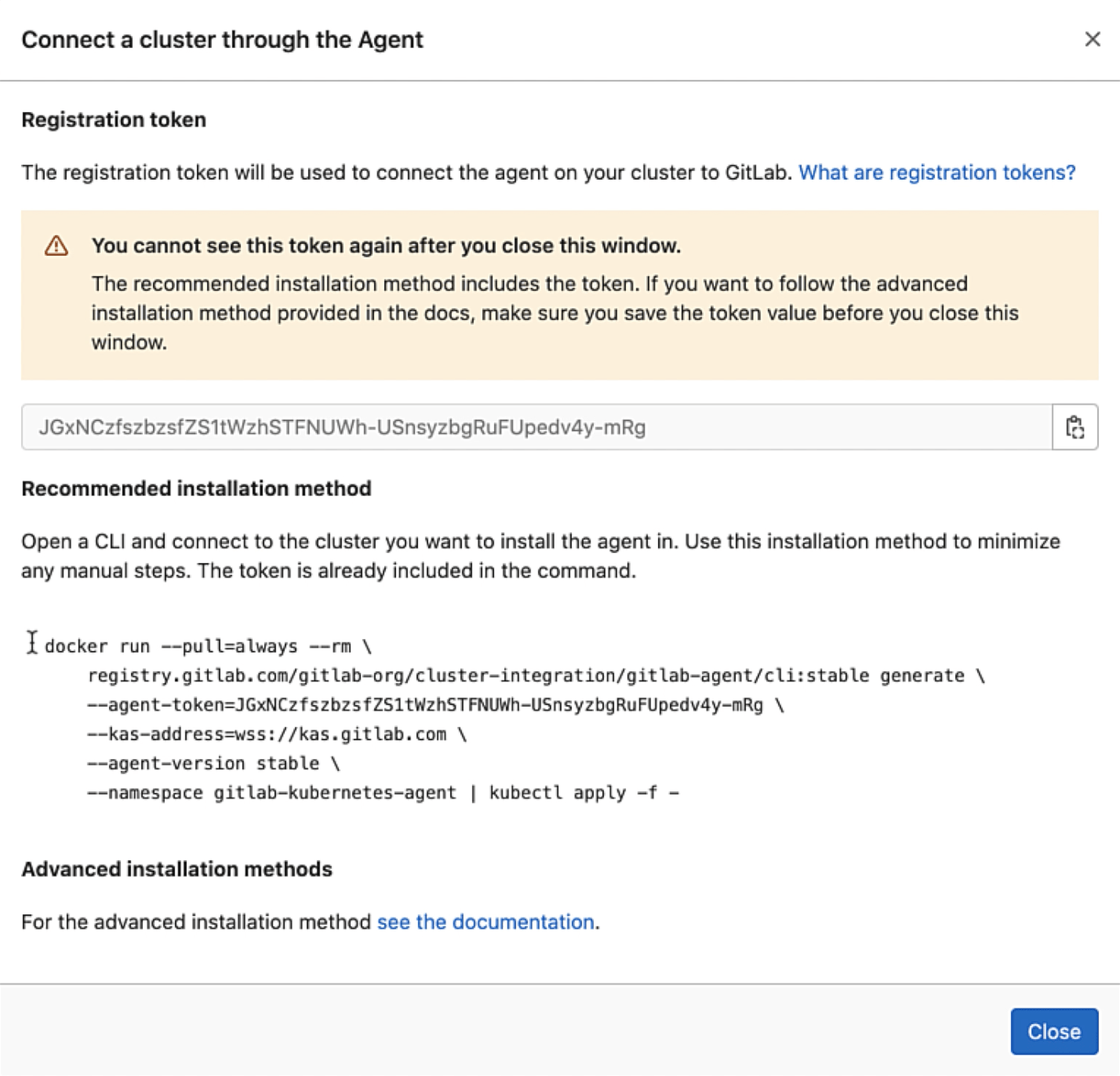 Docker command to deploy agent to your K8s cluster