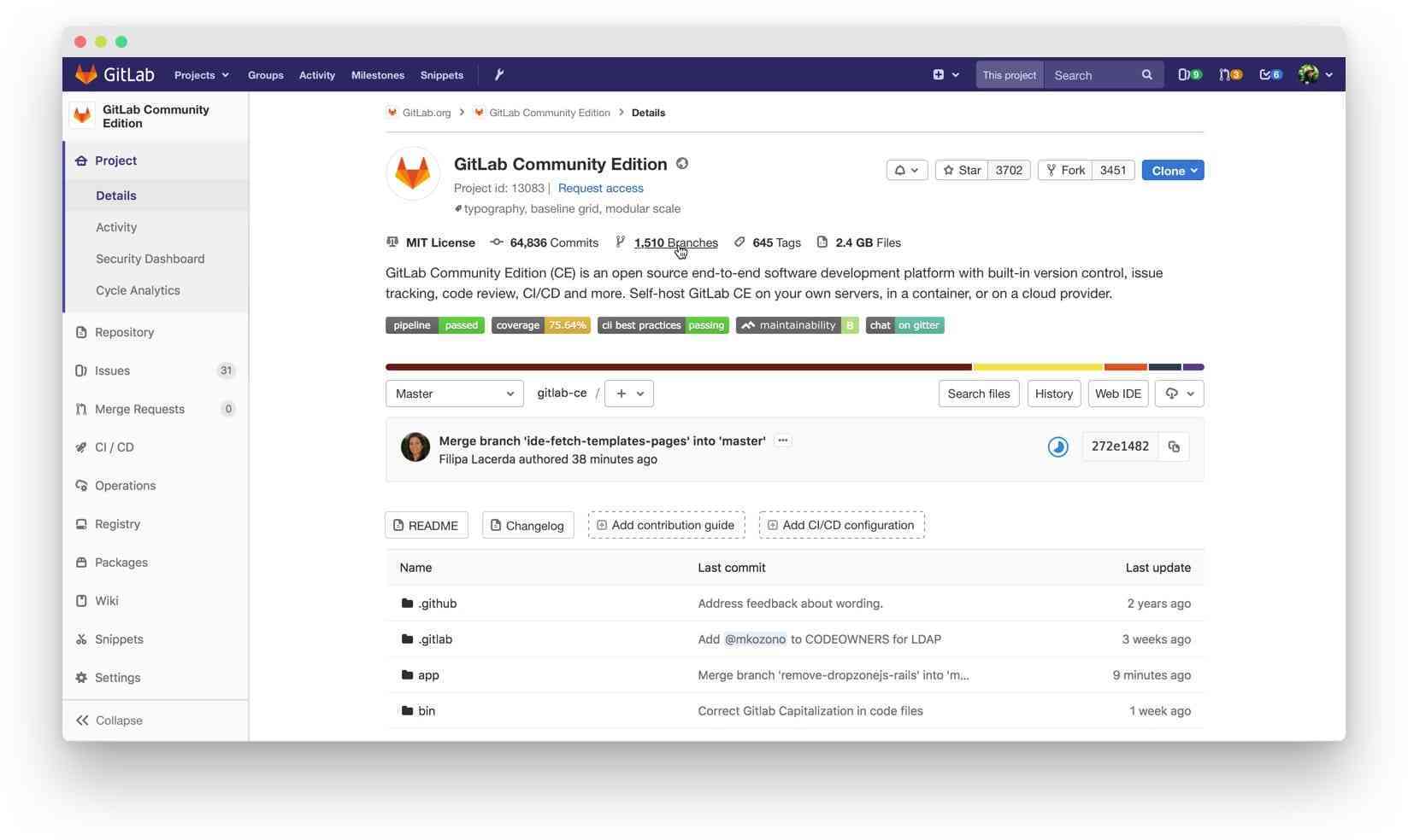 Redesigned project overview page