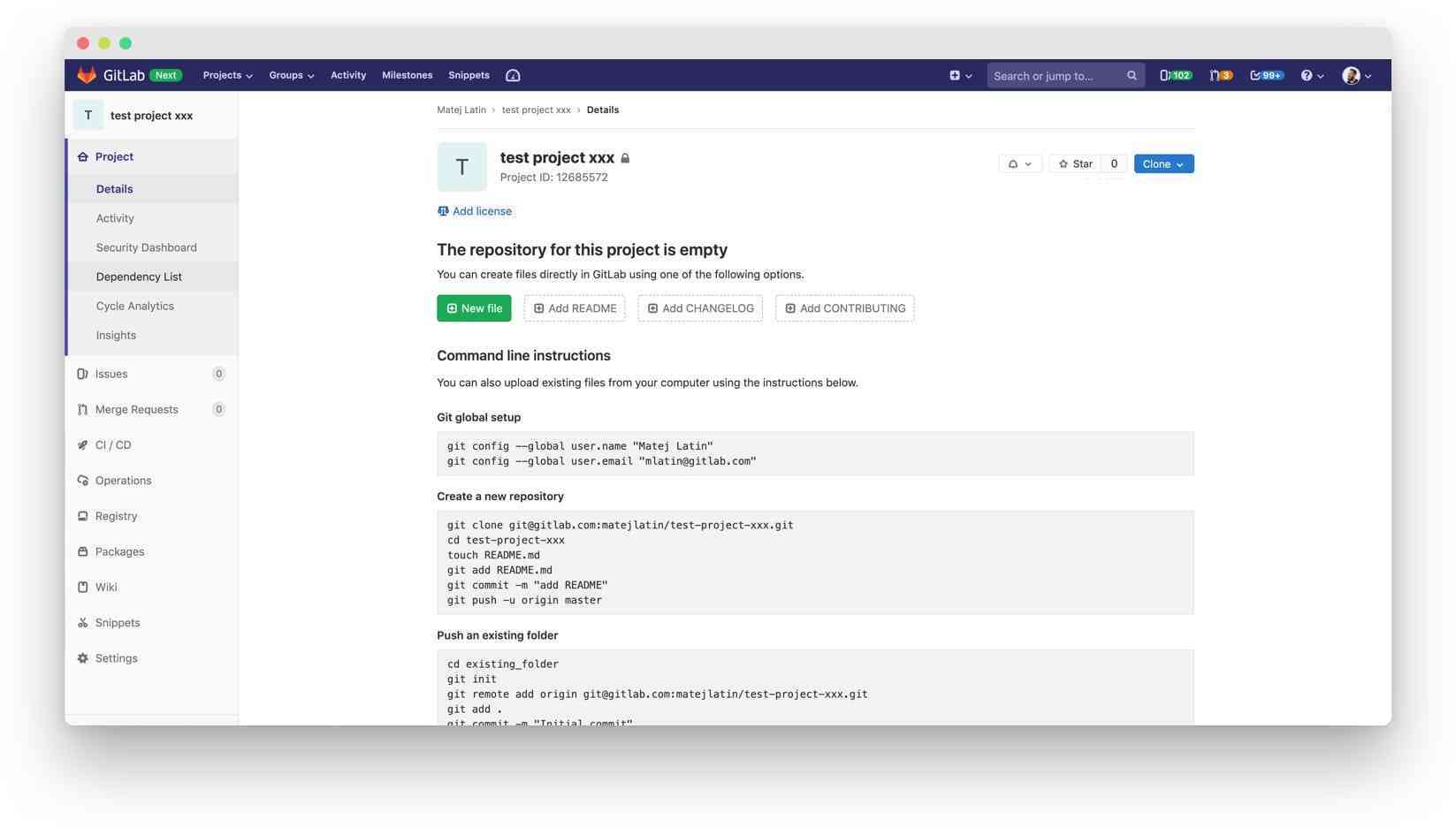 Current empty repository page layout