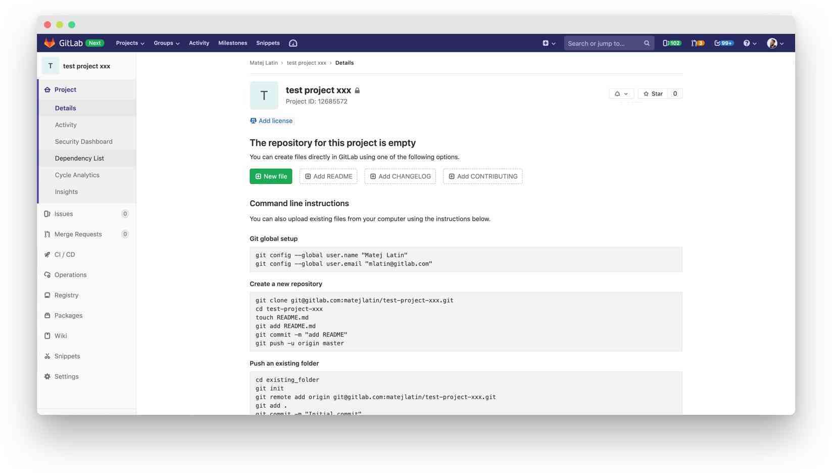 Empty repository page without the clone button