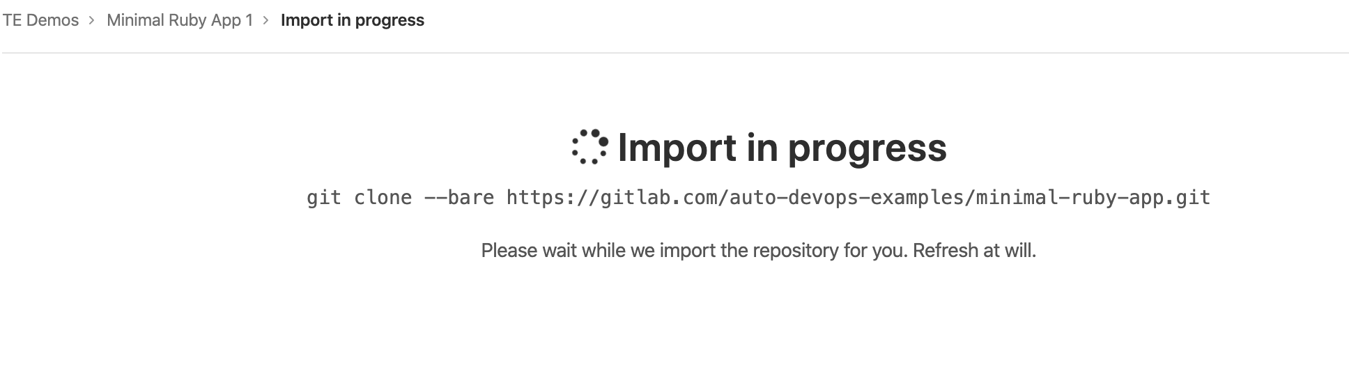 Project import progress