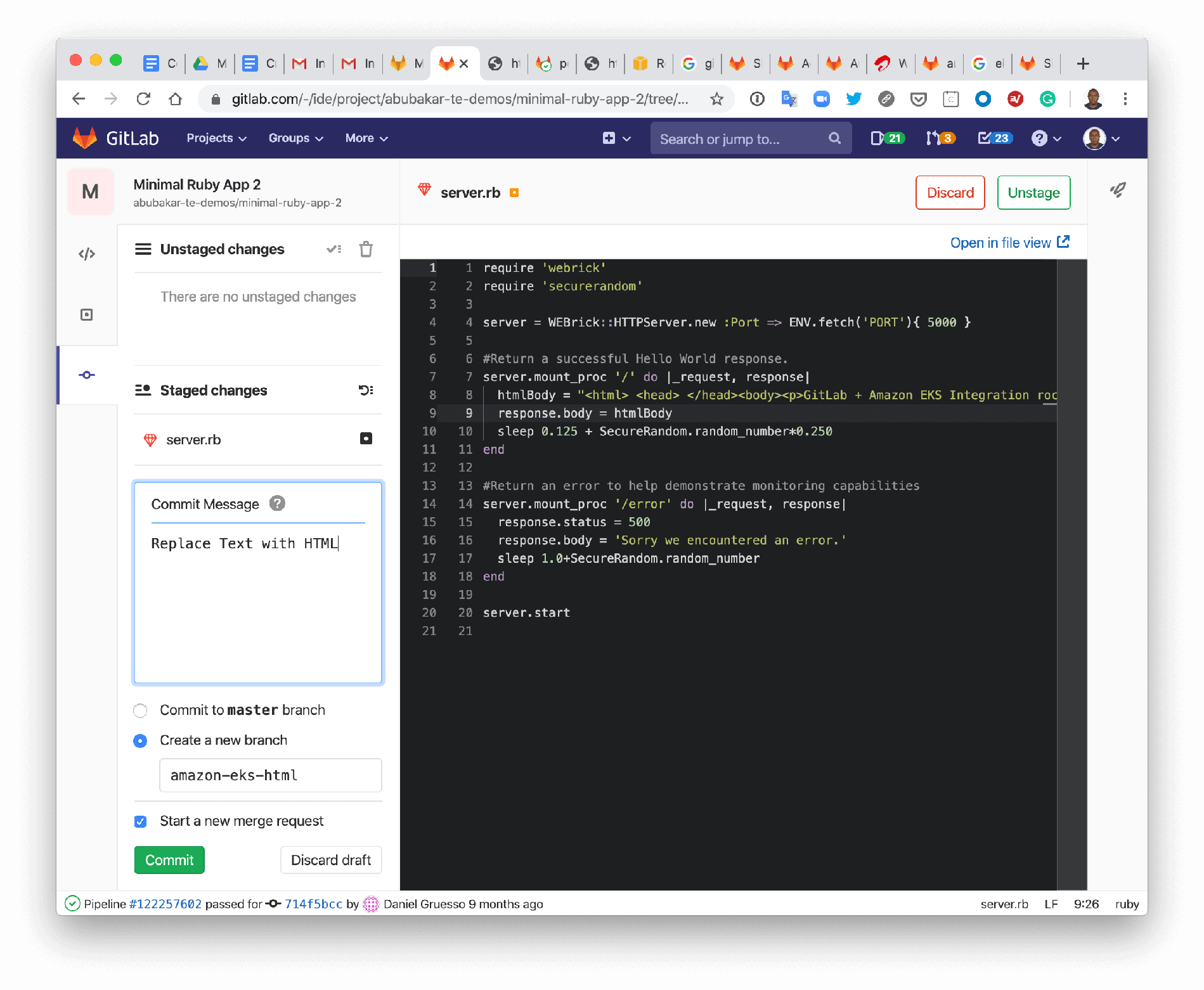 Make changes to application