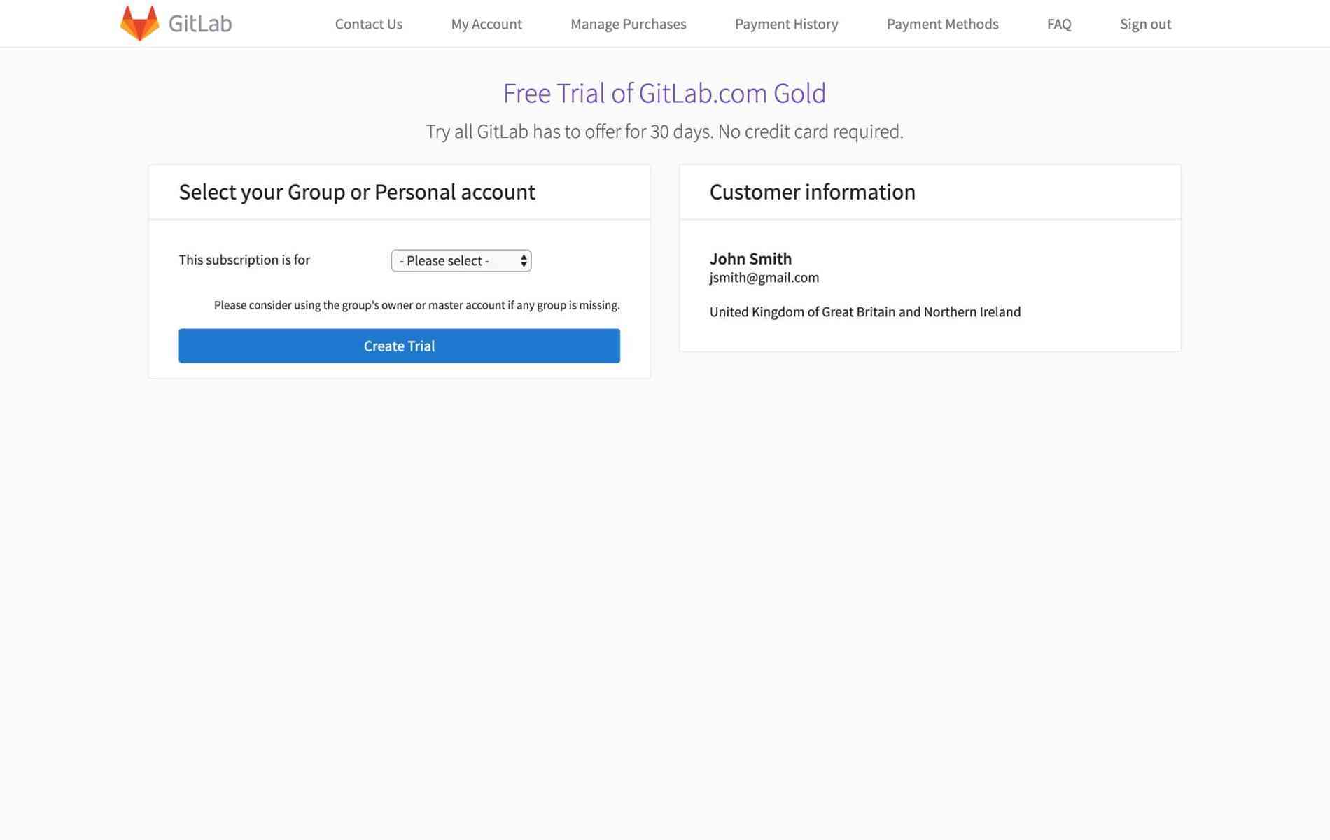 Free trial activation