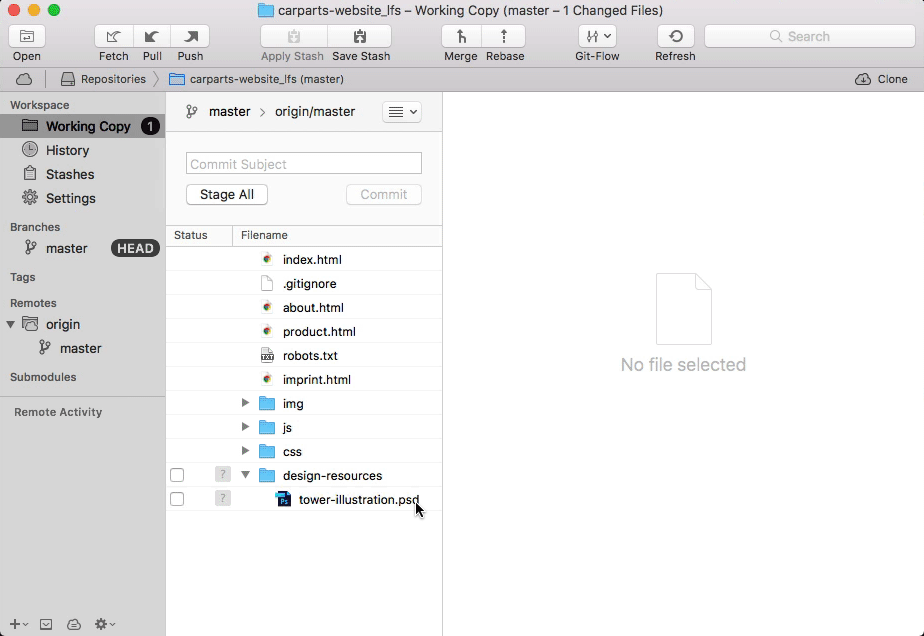 Using Tower to be more productive with Git and Git LFS