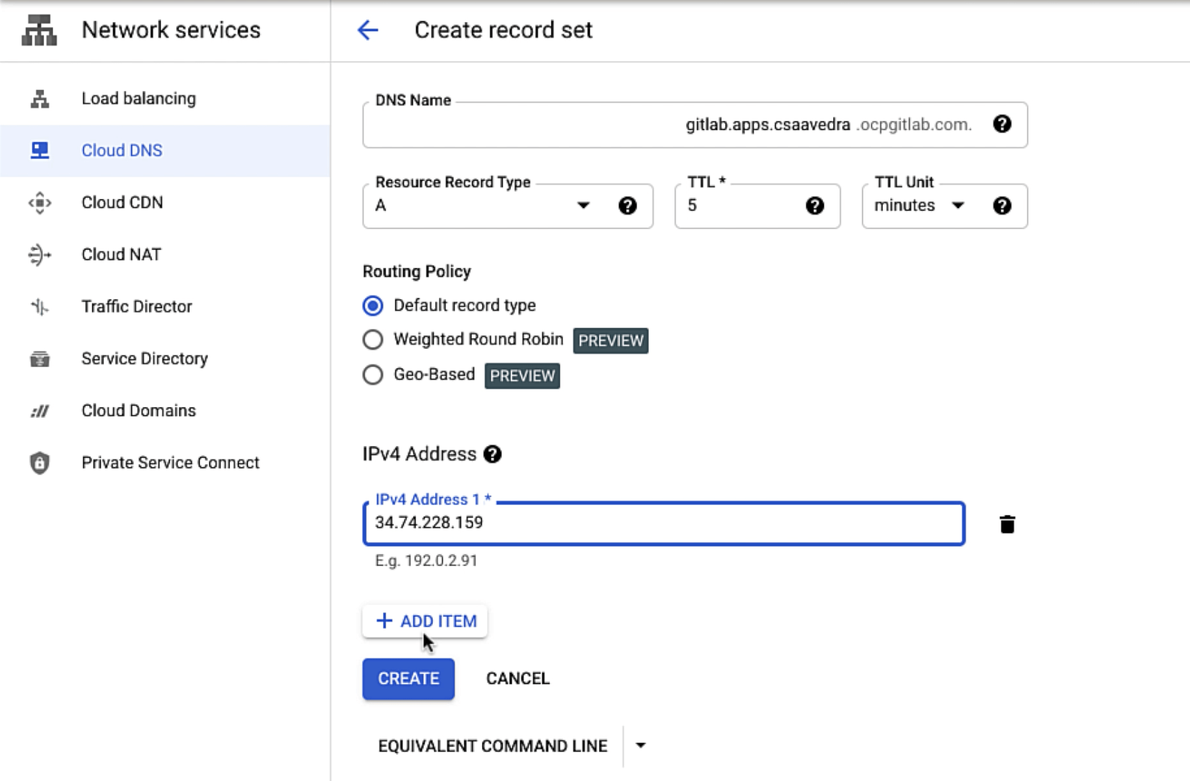 creating dns record