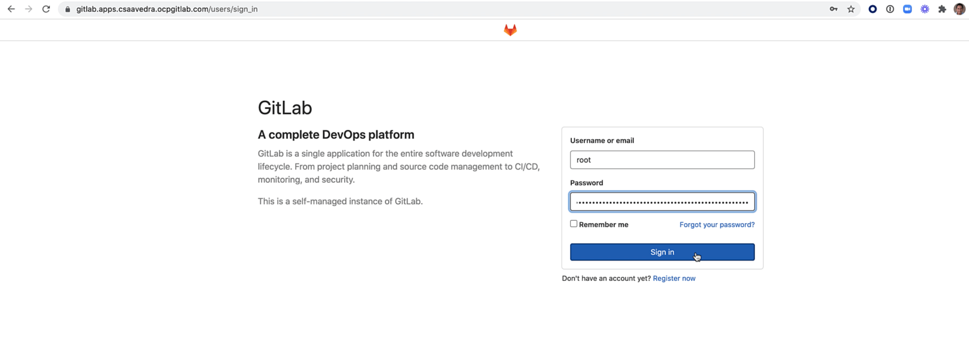 logging in to GitLab