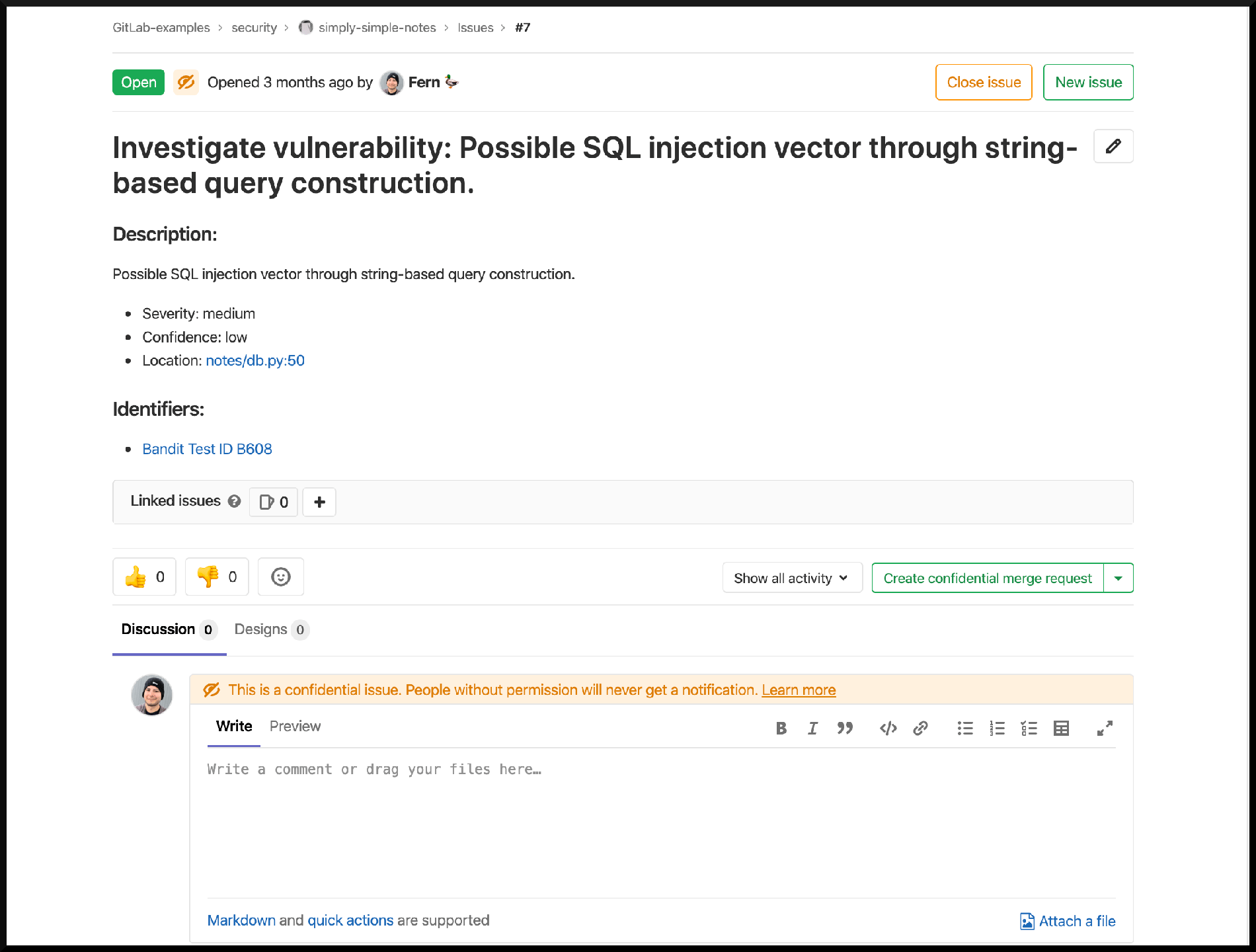 security dashboard confidential issue creation