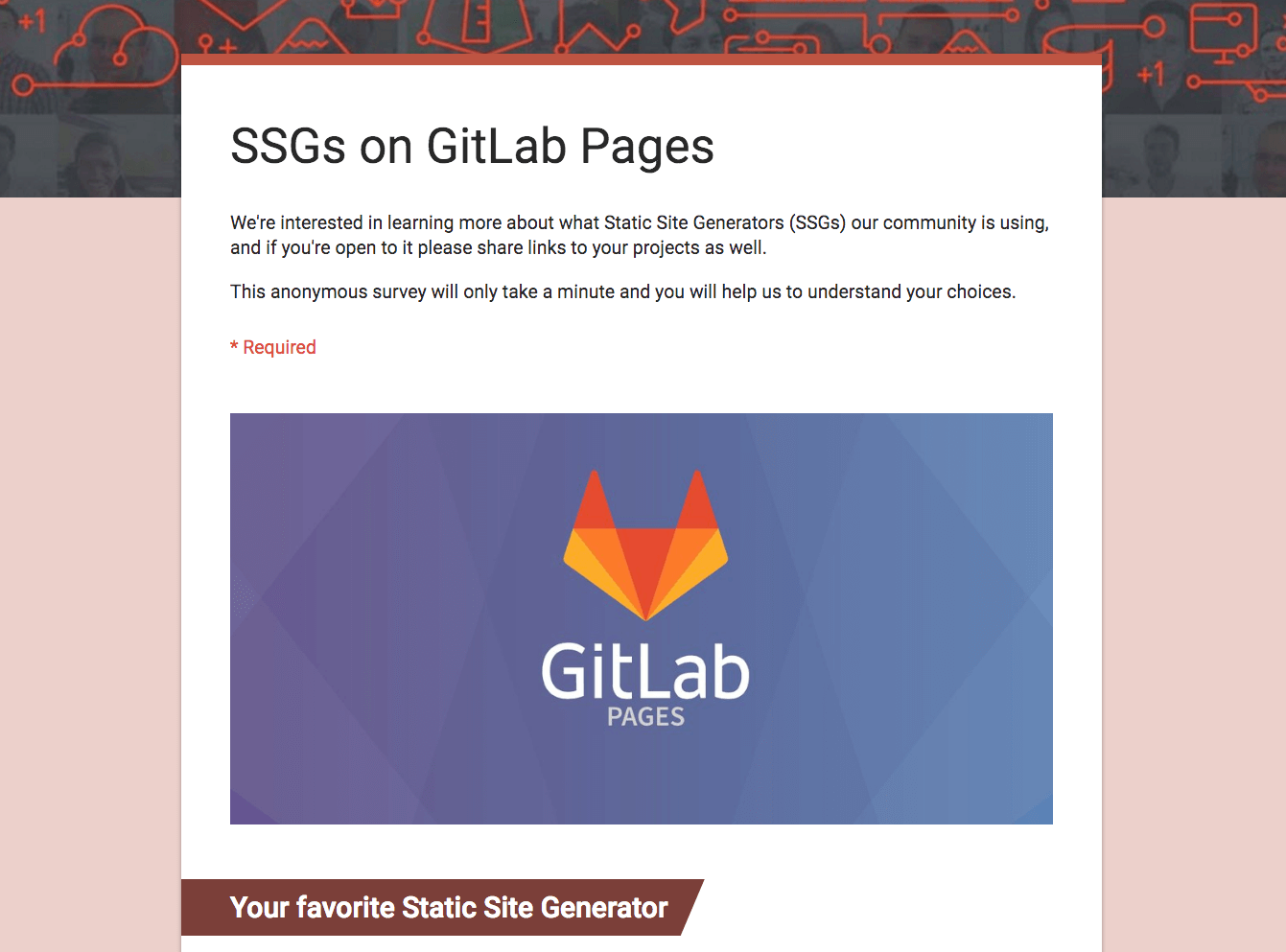 Survey - SSGs on GitLab
Pages