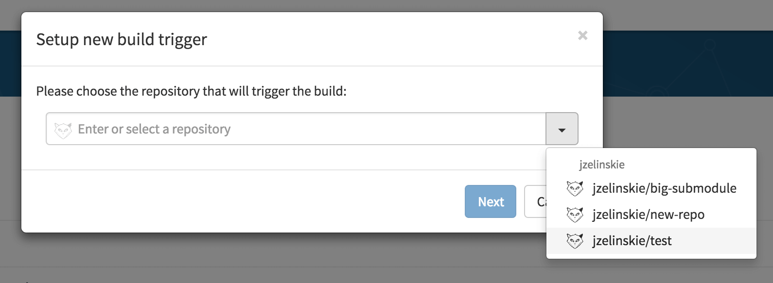Quay.io trigger dialog