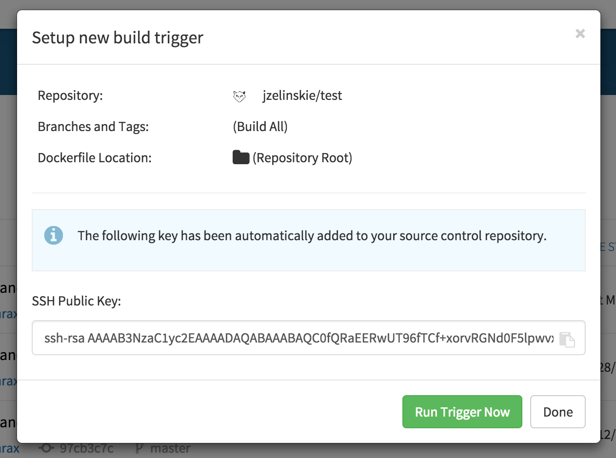 Final Quay.io trigger dialog