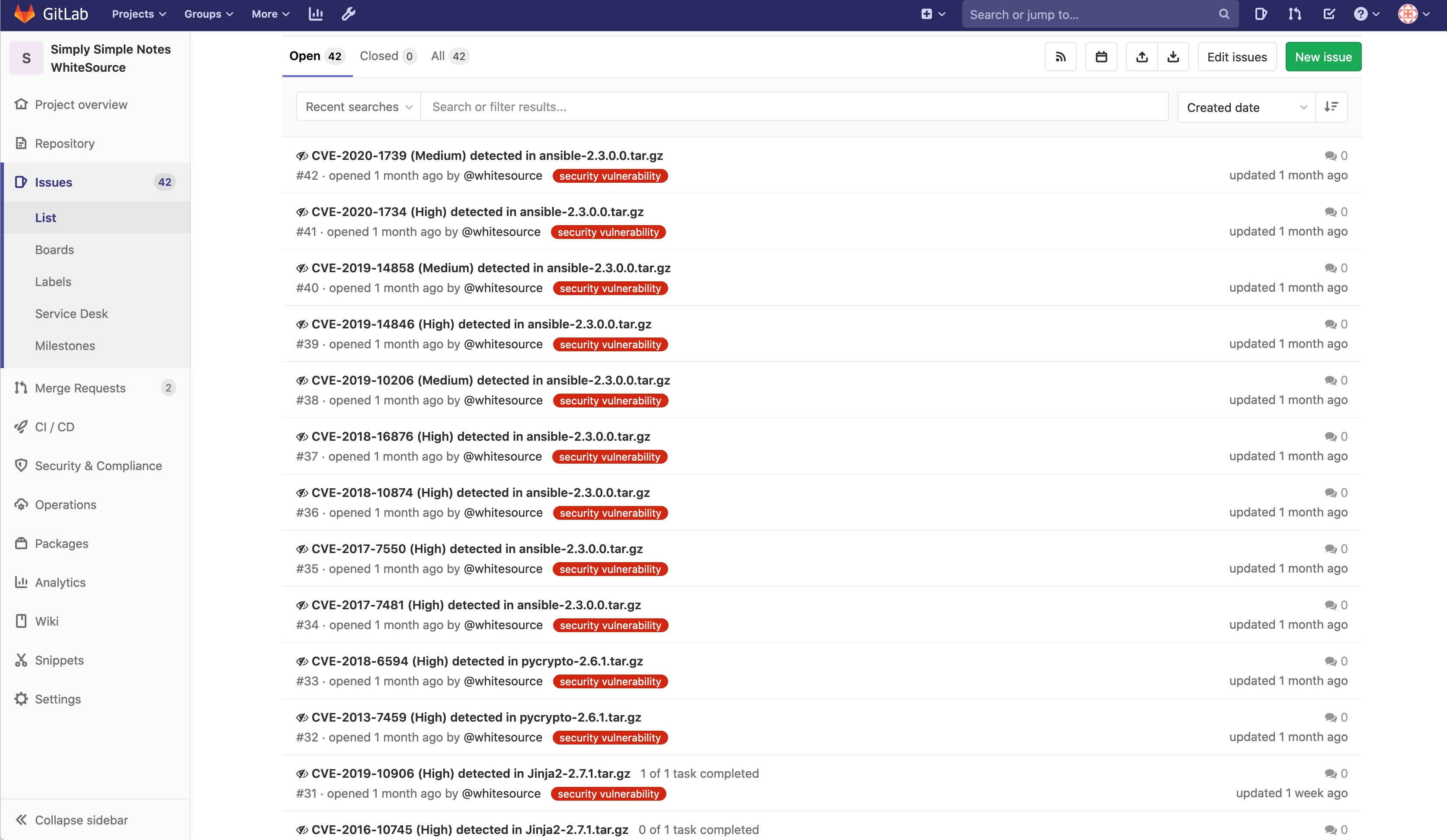 whitesource issue view